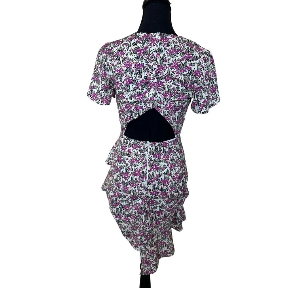 StyleStalker White Floral Mini Dress SMALL Ruffle Cottage Party Designer $200